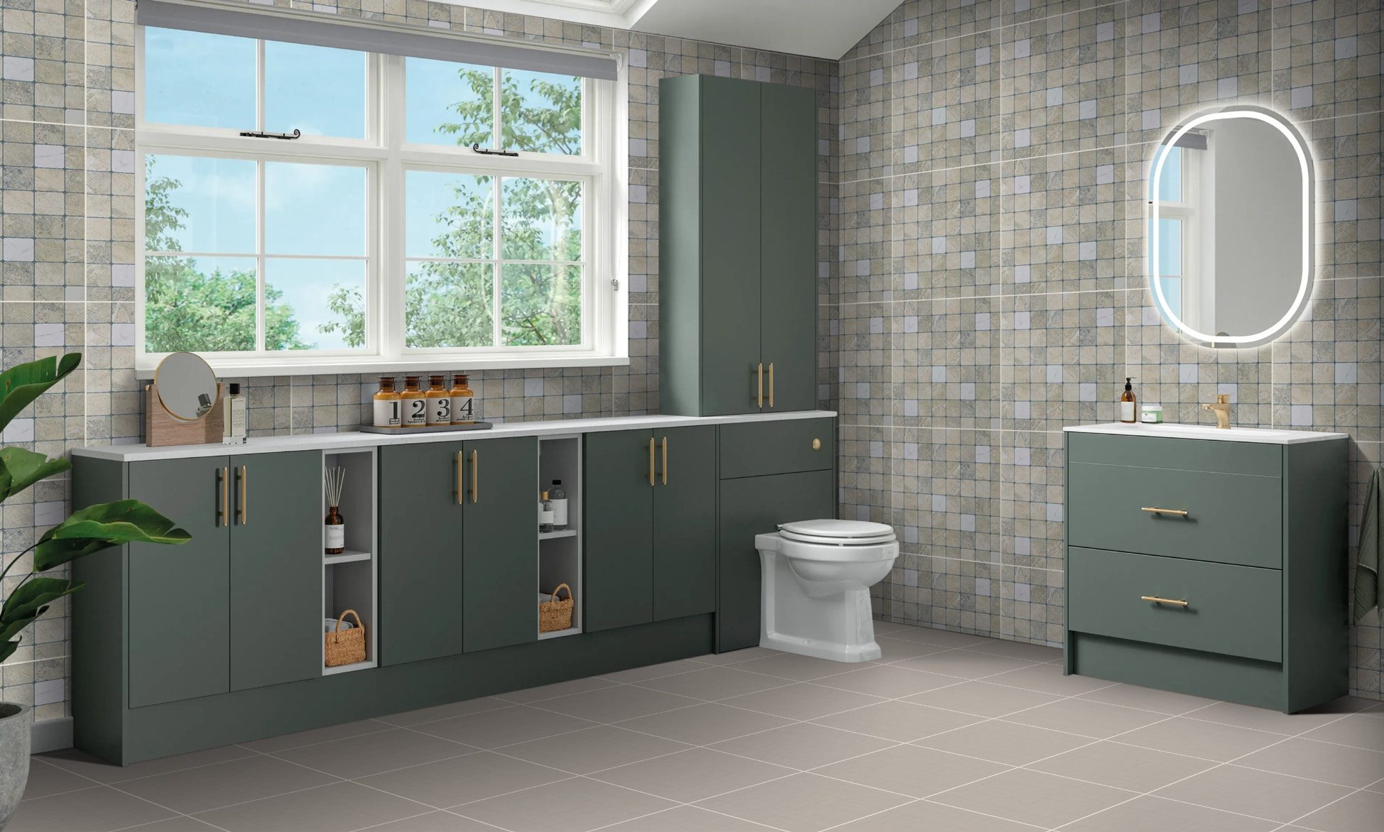 Bathroom &mdash; Full-height wall tile with a large-format floor