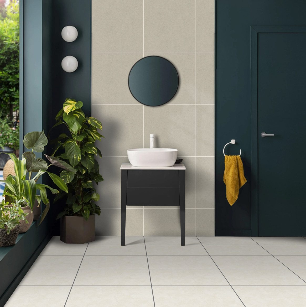 Bathroom &mdash; Plain wall tile, contrasting joinery