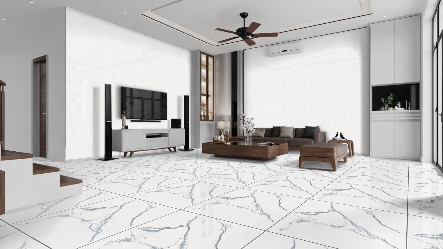 Living room &mdash; Super-polished marble effect, 60×120 cm