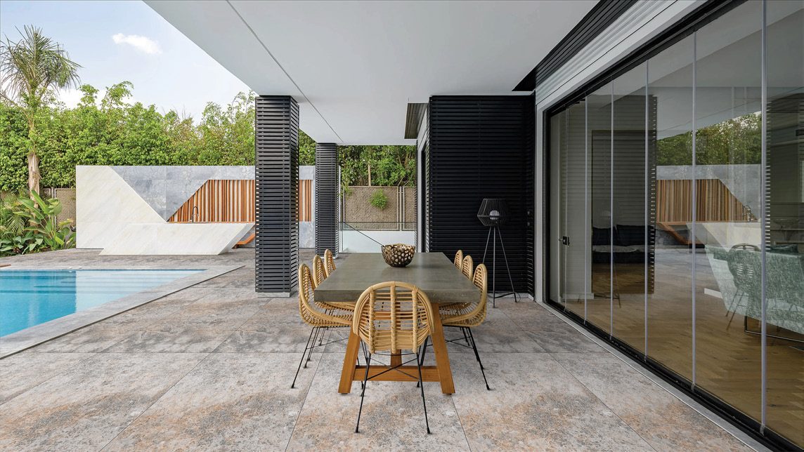 Pool terrace &mdash; Textured exterior floor to the waters edge