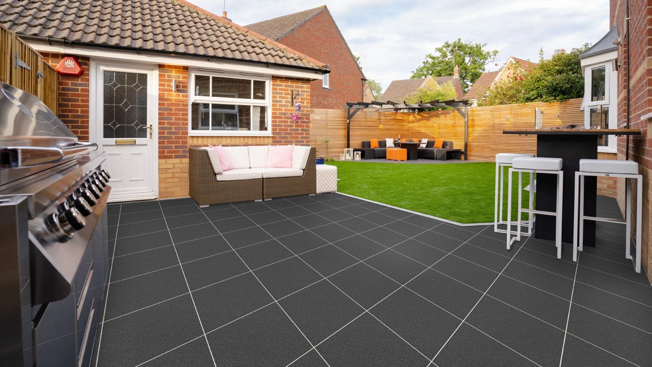 Patio &mdash; Dark rustic floor, exterior grade
