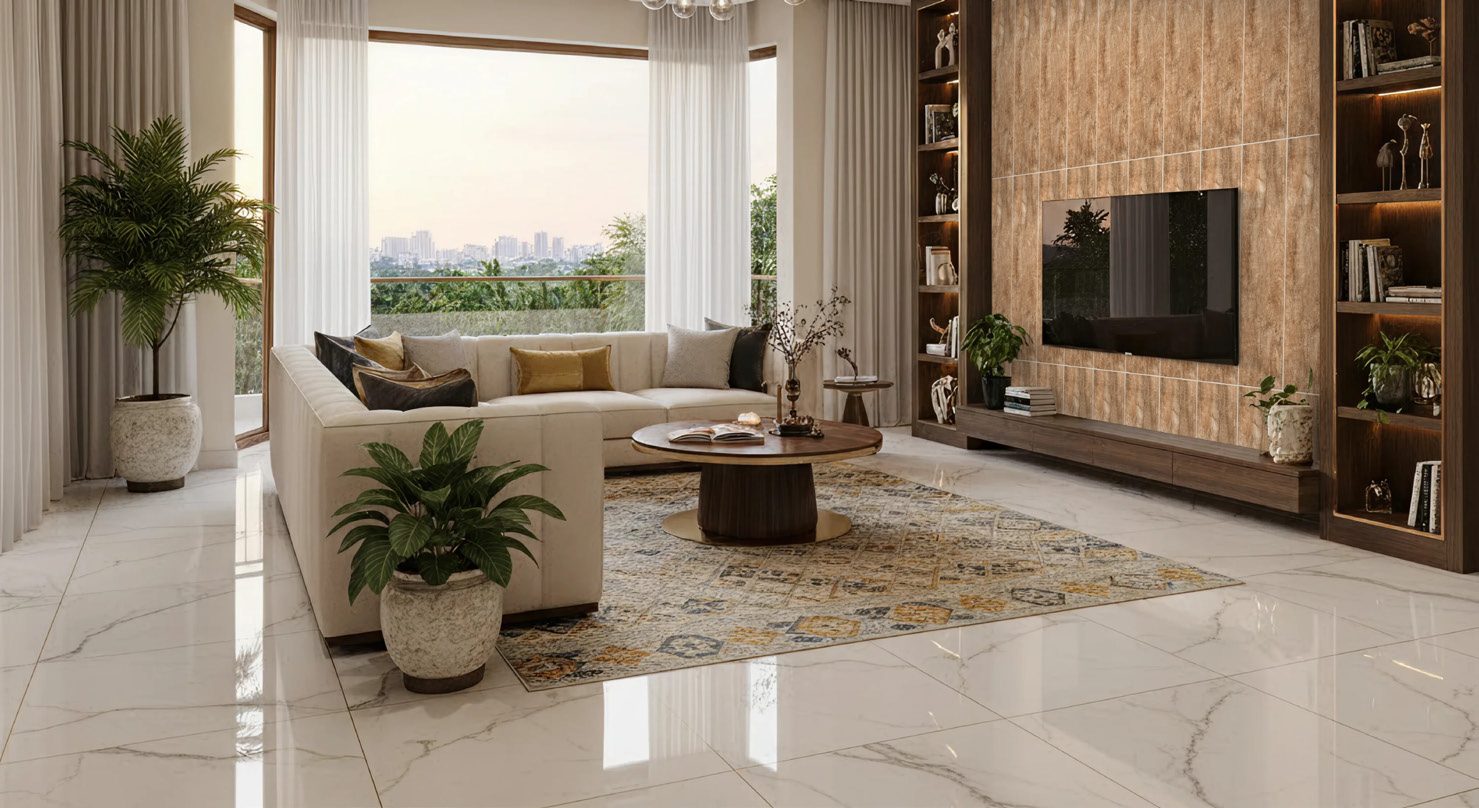 Living room &mdash; High-gloss super-polished floor
