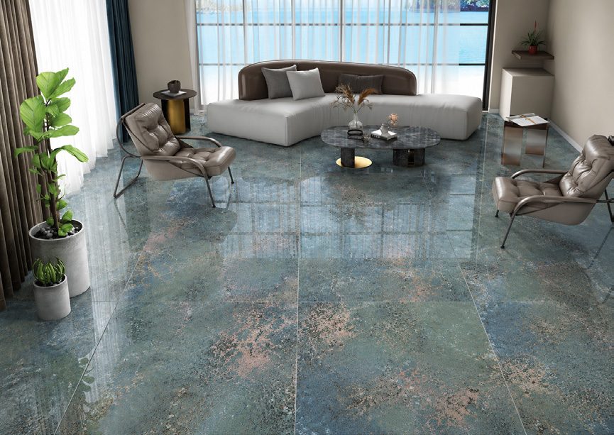 Living room &mdash; Blue-veined marble effect, large format