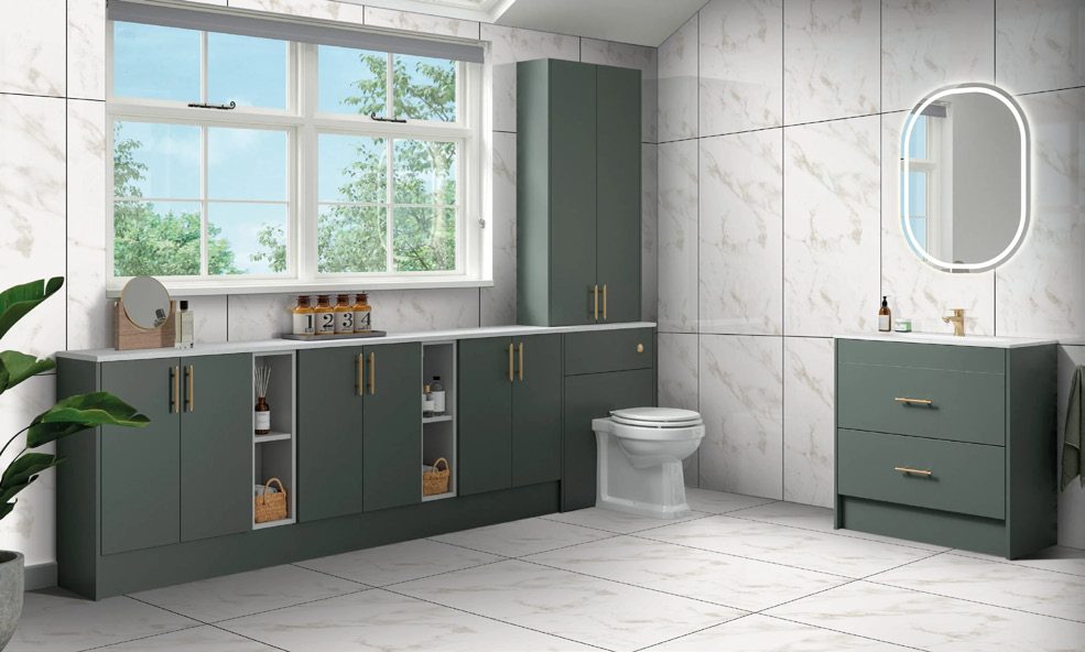 Bathroom &mdash; Wall panel and floor in a single finish