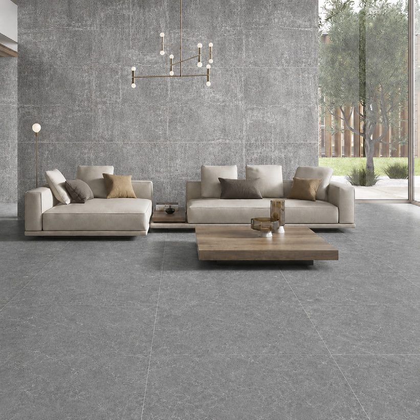 Living room &mdash; Grey marble effect, high polish